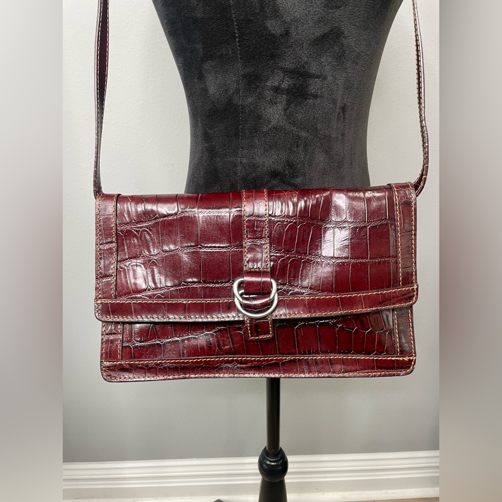 Vintage Jones NY Burgundy 100% Genuine Leather Crossbody/Clutch - NWOT